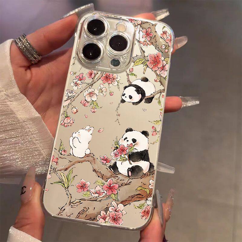 iPhone13透明红米K90MAX高级感小米17卡通适用苹果16PLUS无边框华为NOVA15手机壳可爱超薄14ProMax硬桃花熊猫