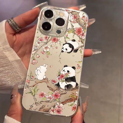 iPhone13透明红米K90MAX高级感小米17卡通适用苹果16PLUS无边框华为NOVA15手机壳可爱超薄14ProMax硬桃花熊猫