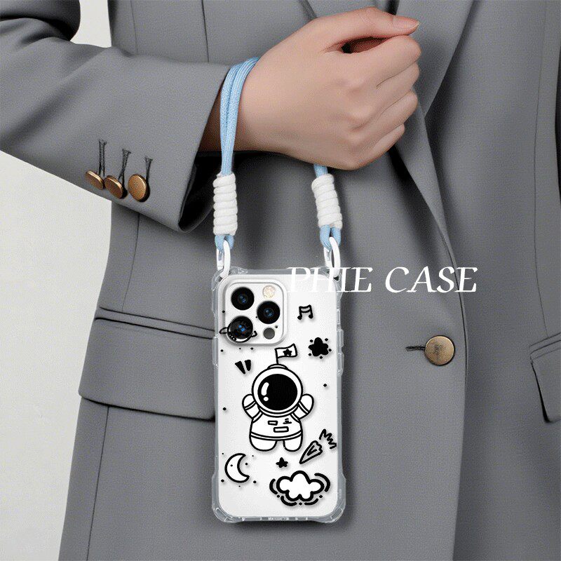 苹果16透明15plus手机壳软14四角开孔iPhone13斜挎手腕挂绳12ProMax适用OPPOFindx8防摔荣耀MAGIC7音乐宇航员