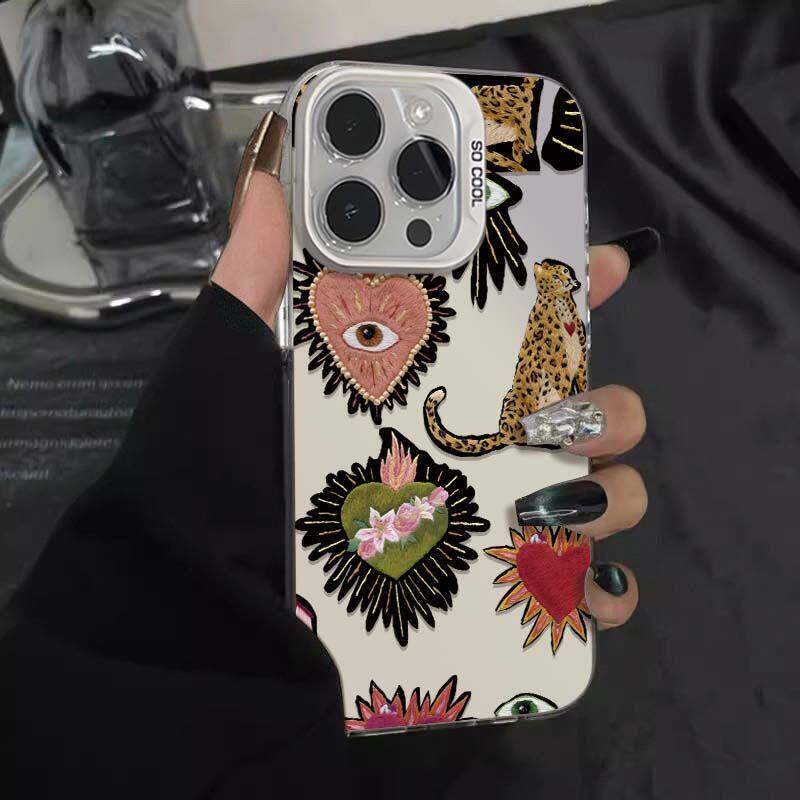 苹果13适用12爱心媚眼豹子17ProMax高级感iPhone15手机壳硬16ins风华为NOVA15少女心14pro彩银荣耀畅玩70PLUS