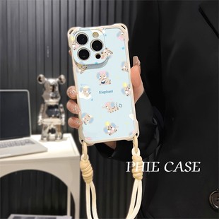 一加ACE6镂空小象14防摔15plus手机壳软12ProMax适用iPhone17四角开孔13透明苹果16斜挎手腕挂绳x300ins风s30