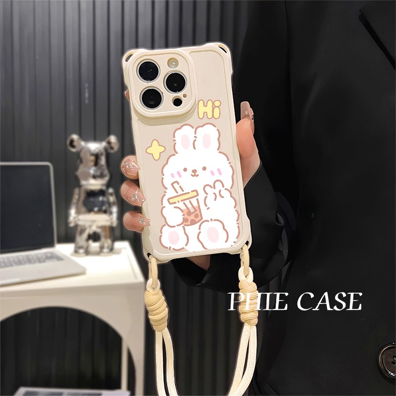 iPhone14四角开孔苹果13斜挎手腕挂绳12ProMax适用真我gt7pro比耶奶茶兔子16e防摔透明15plus手机壳软红米k80