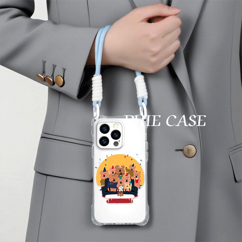 VIVOIQOO12适用防摔15plus手机壳软iPhone14四角开孔13ProMax透明荣耀MAGIC7可爱柿子椒熊苹果16斜挎手腕挂绳