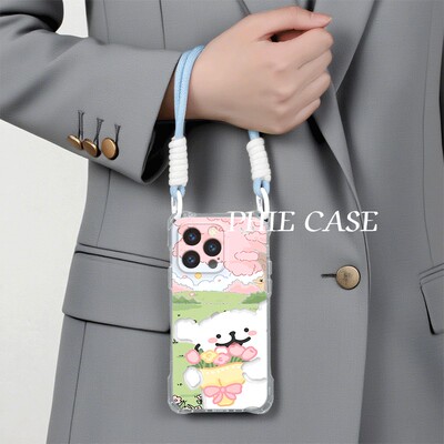 红米note14情侣春日小狗苹果16透明15plus手机壳软Findx8防摔可爱四角开孔iPhone13斜挎手腕挂绳12ProMax适用
