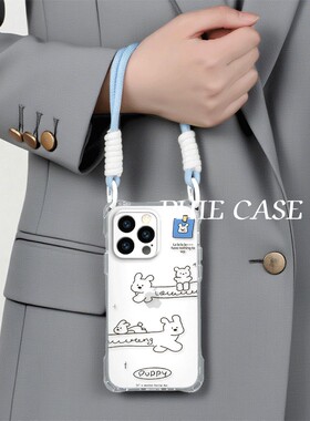 OPPOFindx8简约可爱腊肠狗苹果16透明15ProMax适用plus手机壳软14四角开孔iPhone13斜挎手腕挂绳12防摔a5简约