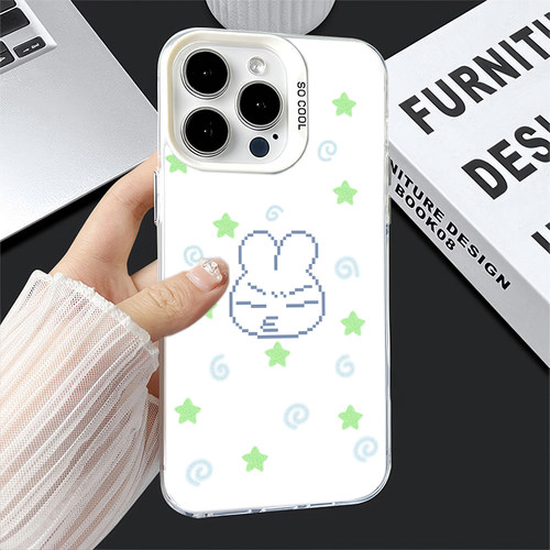 iPhone15彩银小米17TPRO苹果13创意OPPORENO16硬12ProMax适用14PLUS卡通素风闭眼撇嘴兔高级感手机壳荣耀x80i