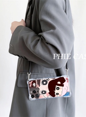 防摔15plus手机壳软12ProMax适用荣耀400情侣贴脸小爱iPhone17四角开孔13透明苹果16斜挎手腕挂绳14卡通x100s