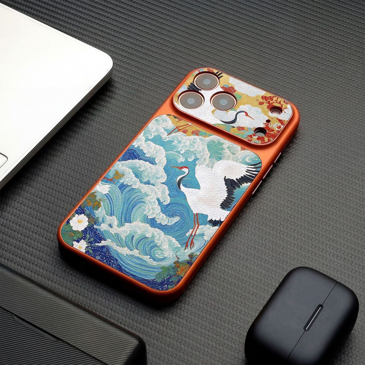 苹果15创意白鹤逐浪图国潮全包iPhone13pro新款大视窗16ProMax手机壳14plus适用17Airins风