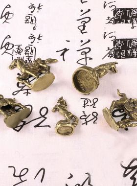 仿古玩黄铜小摆件马到成功黄铜十二生肖书桌装饰品工艺品家居