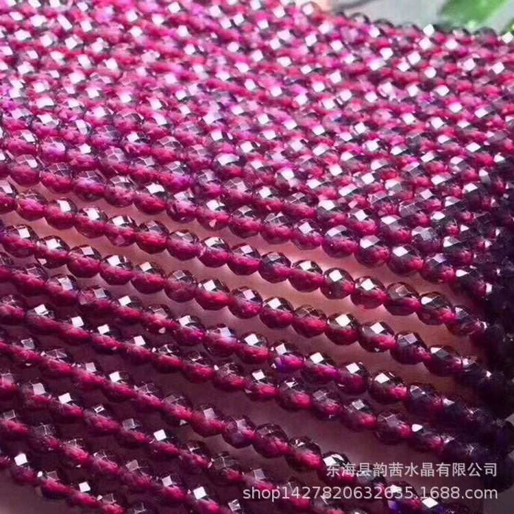 天然 酒红4毫米石榴石 散珠 6a 刻面 切面 石榴石半成品长链