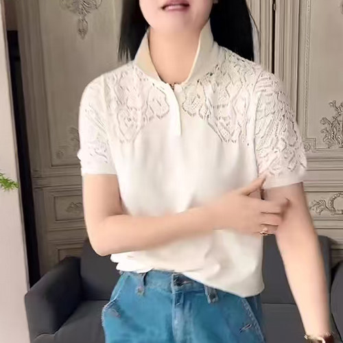 深圳南油＃2026夏季款香港巴黎五区AK高级感蕾丝拼接翻领减龄上衣