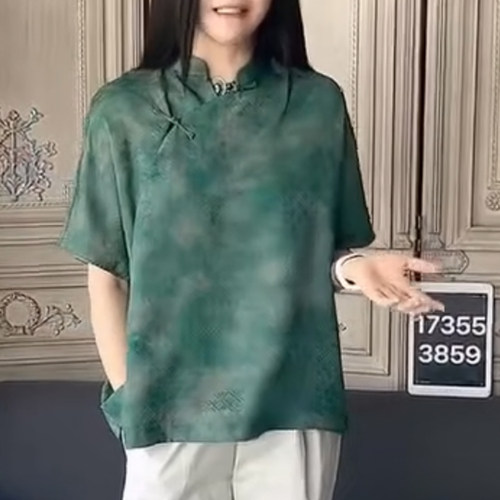 深圳南油＃夏季新款香港巴黎五区AK新中式风立领宽松香云纱上衣潮
