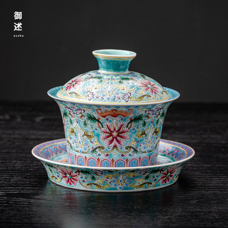 御述珐琅彩陶瓷三才盖碗茶杯单个高档带盖家用功夫茶具套装泡茶碗,3C数码配件,USB多功能数码宝,淘宝优惠券,粉丝福利购,淘宝优惠卷