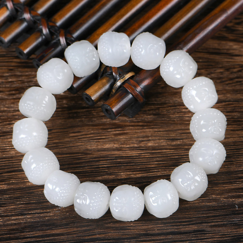 佳媛玉业和田玉羊脂玉如来佛头12mm玉手链 男女士款玉手串玉手饰
