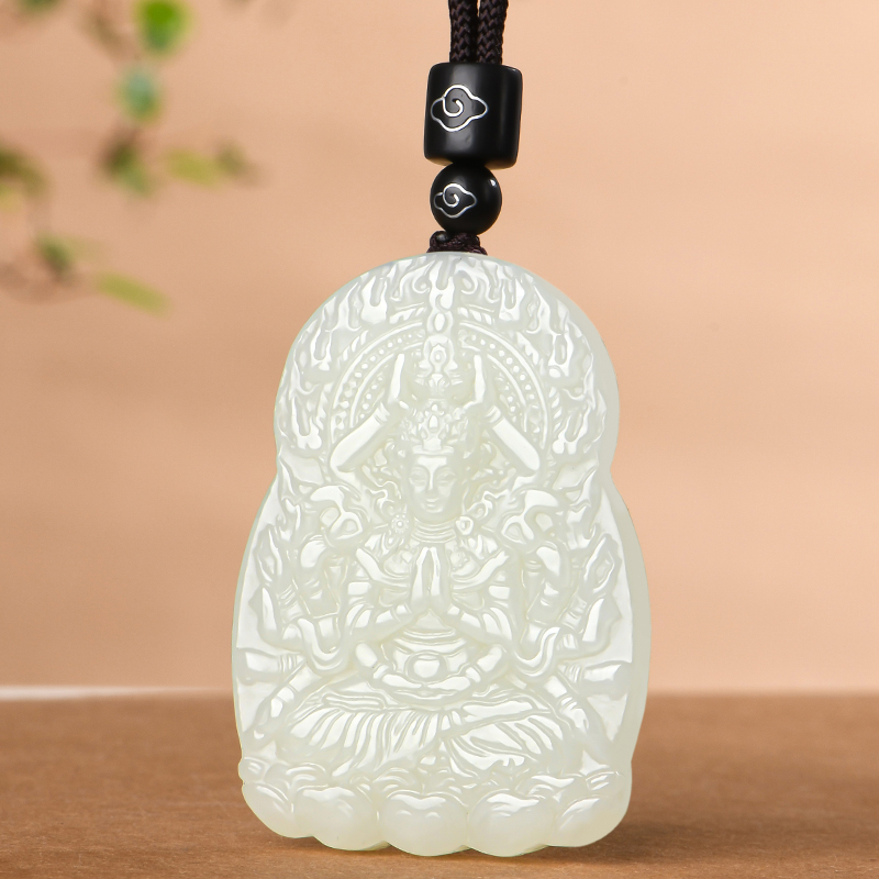 和田玉白玉千手观音玉吊坠 男士款观世音玉坠玉石玉挂坠玉牌