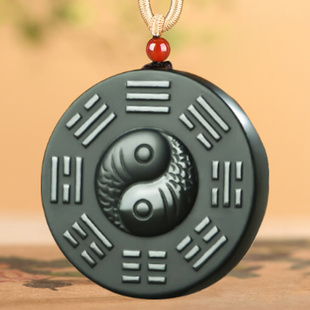 佳媛玉业新疆和田玉羊脂玉墨玉先天八卦玉吊坠 男女士款玉坠玉牌