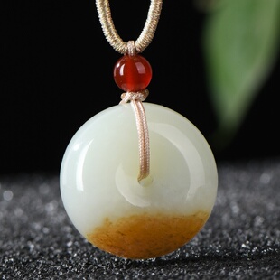 佳媛玉业孤品新疆且末糖和田玉25mm平安扣玉吊坠 男女士款玉坠