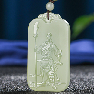 和田玉水润色 关公玉吊坠 男士款武财神玉坠玉石玉挂坠玉挂饰玉牌