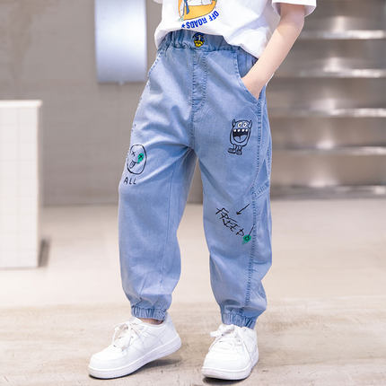 儿童牛仔裤子夏季薄款2026新款中大童天丝棉休闲男孩洋气防蚊裤