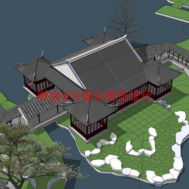 277# 园林古建鸳鸯厅建筑cad施工图 su模型 仿拙政园三十六鸳鸯馆