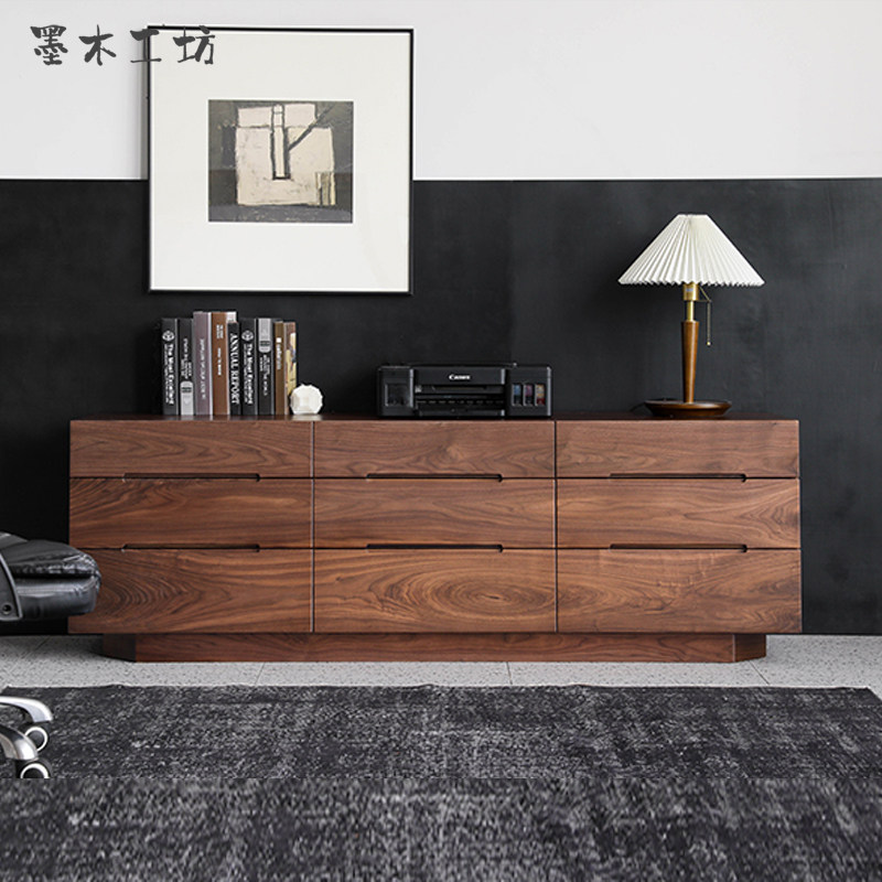 北美黑胡桃实木9斗柜现代简约斜面9斗柜卧室床尾储藏柜轻奢电视柜,住宅家具,斗柜,淘宝优惠券,粉丝福利购,淘宝优惠卷
