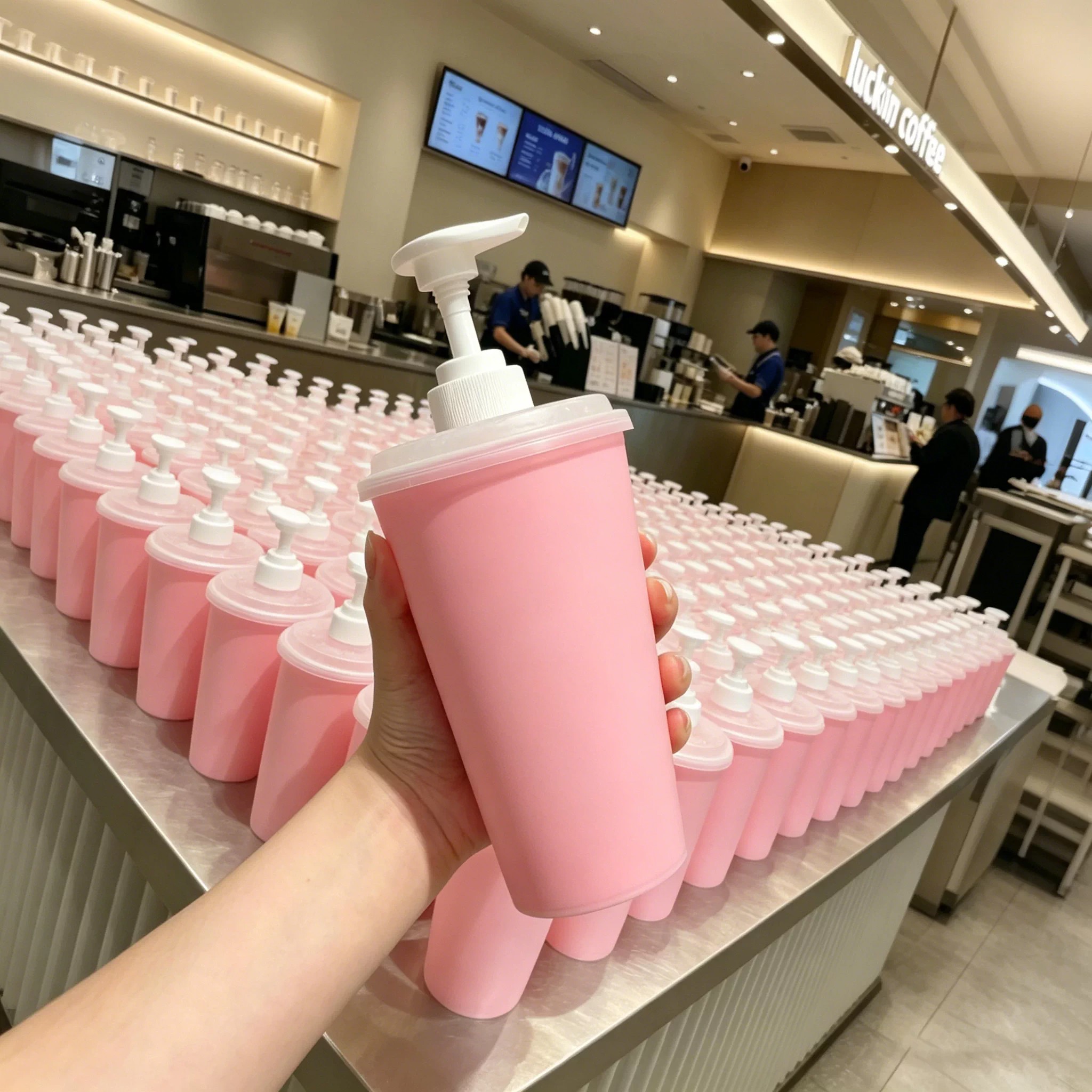 瑞幸杯子改造联名杯子再利用PP杯按压泵头卫生间洗手液厨房洗洁精图片