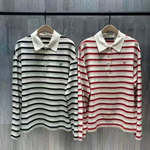 【C系列】珂家正品2026春新品精梳棉宽松POLO衫条纹T恤MBF1TEE010