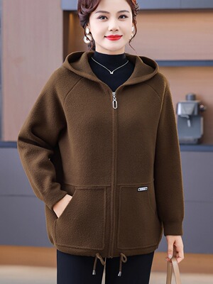 中老年女装秋冬休闲高端上衣加肥特大码胖mm妈妈秋洋气毛呢厚外套