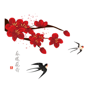 店铺春天橱窗花玻璃门超大静电贴纸梅花藤燕子装饰女装店服装商场