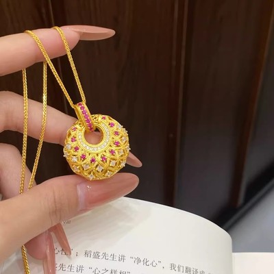 轻奢新中式夜宴唐彩菱吊坠项链女奢华高级感颈链小众设计感锁骨链