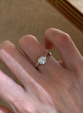 清冷感水滴单钻开口戒指女vintage简约百搭指环小众设计感食指戒