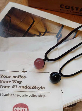 黑曜石锁骨链草莓晶情侣项链一对黑绳大珠子水晶吊坠生日礼物