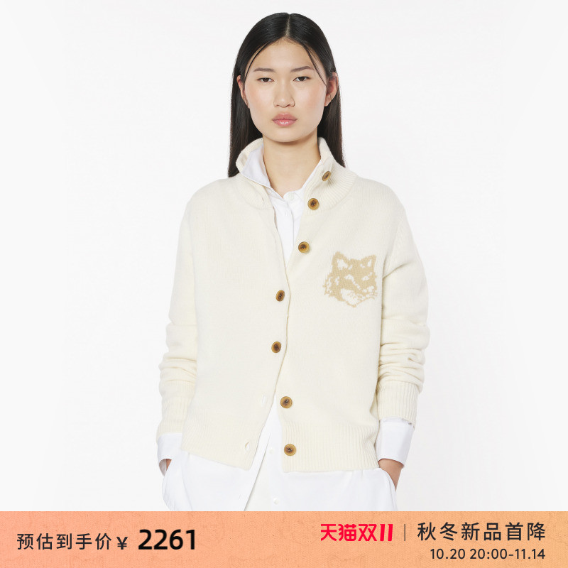 经典狐狸头高领嵌花针织开衫外套