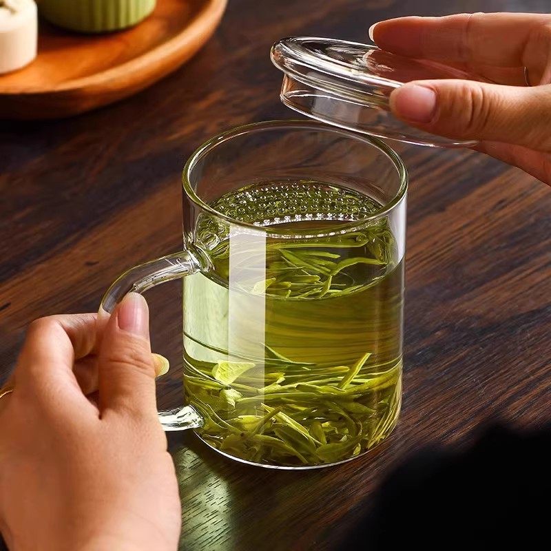 月牙过滤茶杯个人专用玻璃杯带盖图片