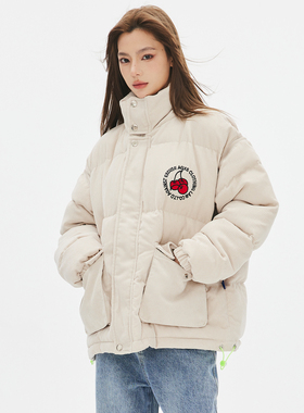 喜士潮社AGXS冬季新款可拆卸袖樱桃logo加厚棉衣男女灯芯绒外套