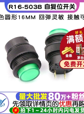 R16-503B 无锁开关/自复位开关/ 圆形16MM 3A/250V绿色