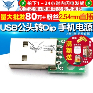 转接板已焊接 USB公头转Dip 转直插 手机电源 2.54mm直插