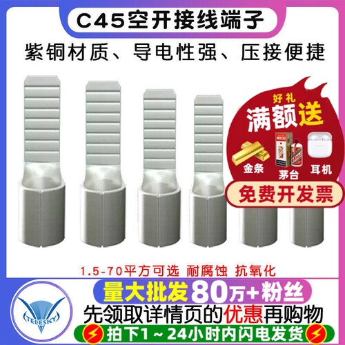 C45空开接线端子紫铜线鼻子冷压端子空气开关插针插片电线并线耳