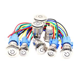 金属按钮开关自锁自复位开关带灯防水圆形按键带灯16/19/22MM 5A