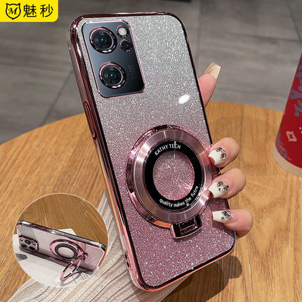 适用opporeno7手机壳男女新款reno7pro硅胶保护套闪粉带支架reon7se轻薄时尚镜头全包高档防摔软外壳限量版