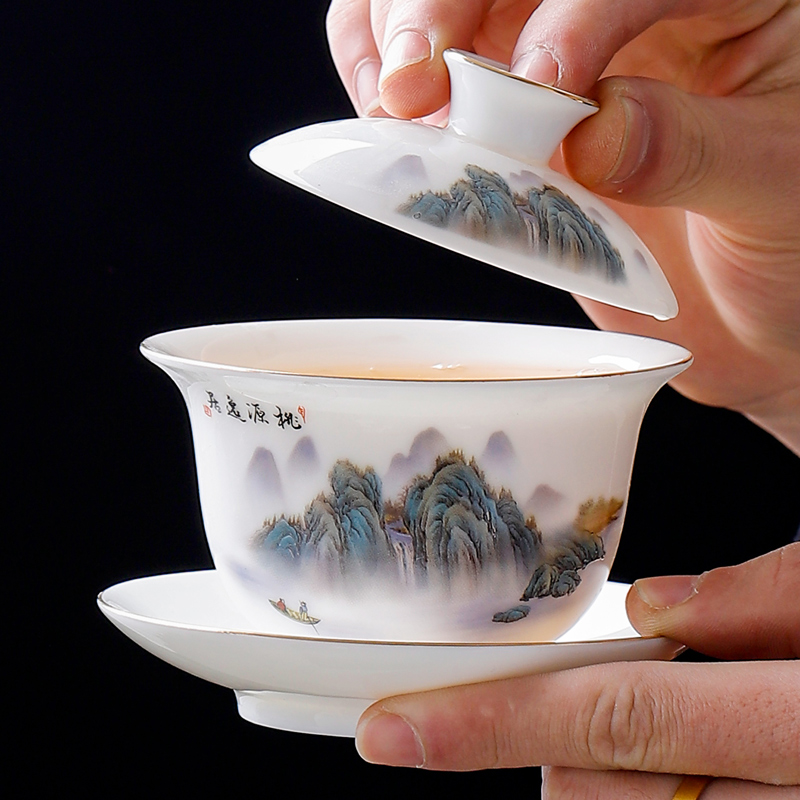 羊脂玉盖碗公道茶杯过滤功夫茶具