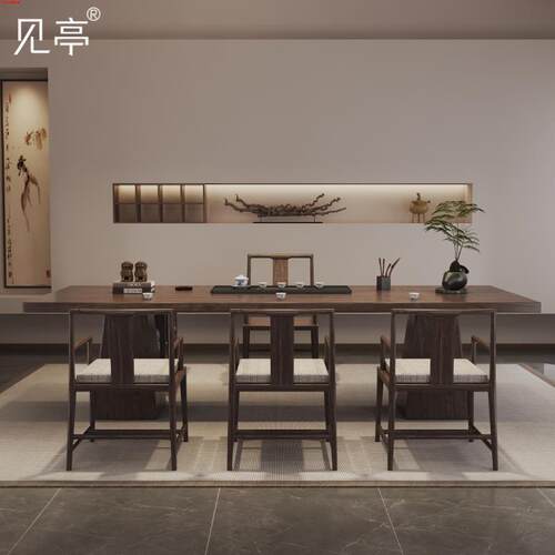 新中式极简白蜡木黑胡桃木意式岛台泡茶桌椅组合茶台