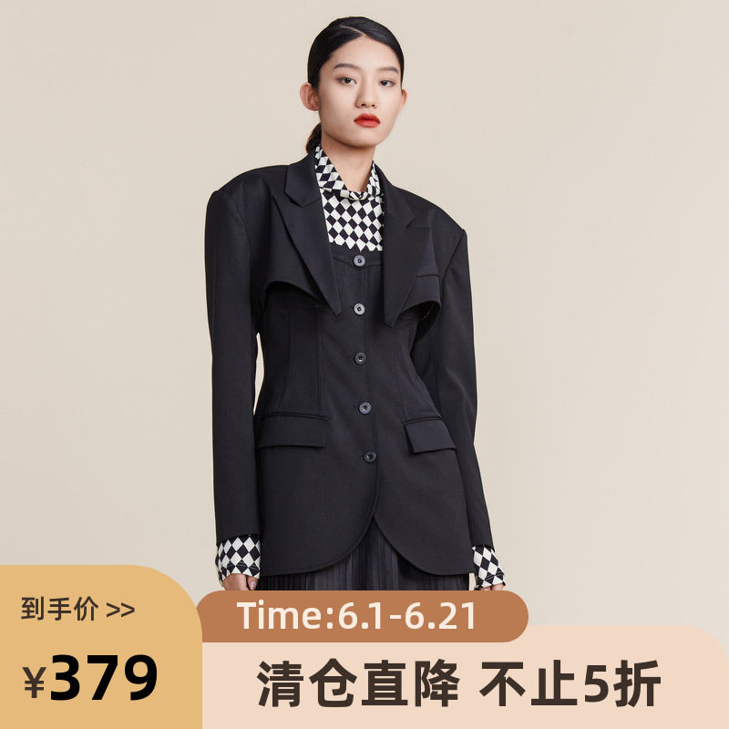 MIIDII谜底2022春秋新款高端系列西装外套胸衣式连衣裙221GL0073