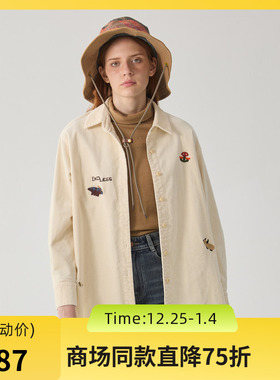 谜底大廓形衬衫女2024冬季新品时尚宽松刺绣中长款衬衣244MC1692