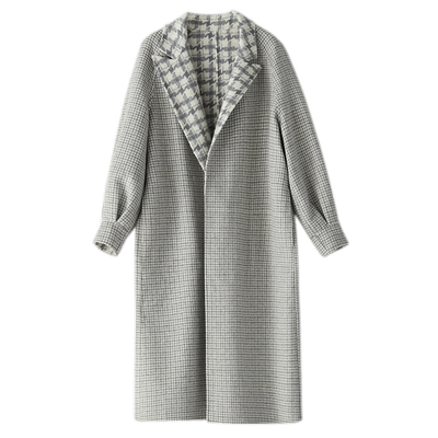 谜底2022冬季新款两面穿毛呢大衣宽松绑带格子双面呢女229MD6227