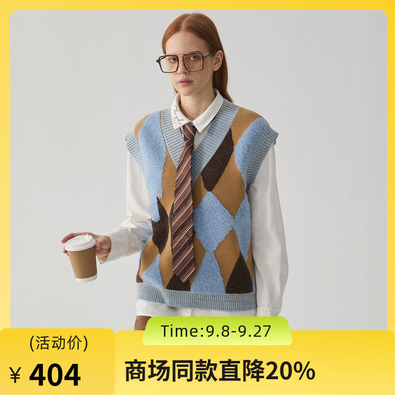 谜底针织衫马夹女2024冬季新品复古风V领套头针织背心244MZ1882图片