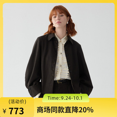 谜底羊毛呢外套女2025春季新品设计感特色袖口短款夹克251MW0036