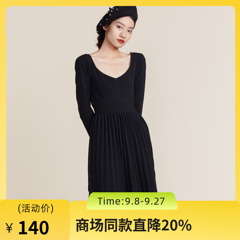 MIIDII谜底2022春秋新款简约优雅V领收腰显瘦针织连衣裙221MZ0328图片