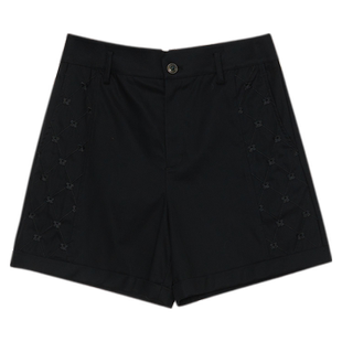 谜底短裤女2023秋季新款时尚百搭绣花拼接直筒裤A型短裤233MK1004