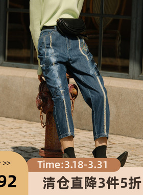 谜底纯棉牛仔裤女2022秋季新款新疆棉时尚文艺绣花宽松225MK6014